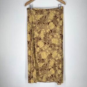 Vintage Floral Rayon Maxi Skirt Womens Size 14 Zip Elastic Earthy Flowy Romantic